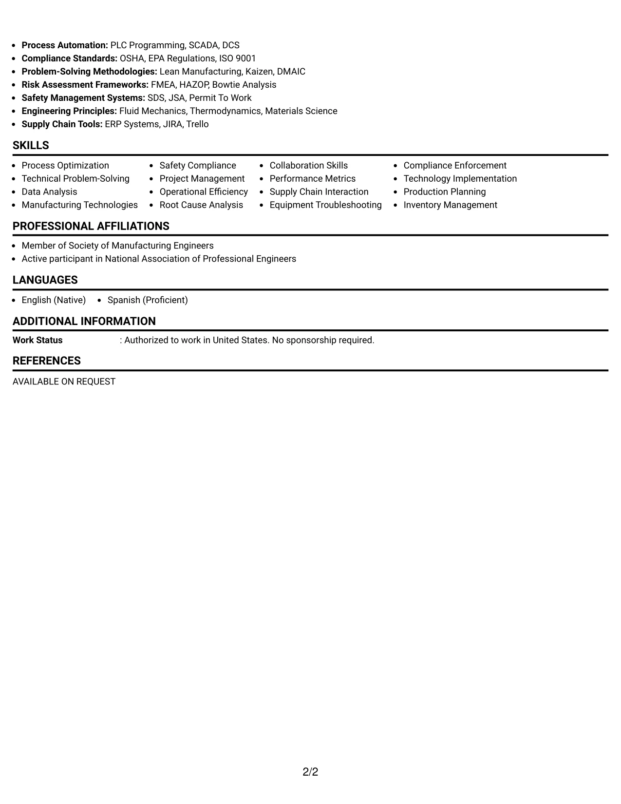 Resume Example Page 2