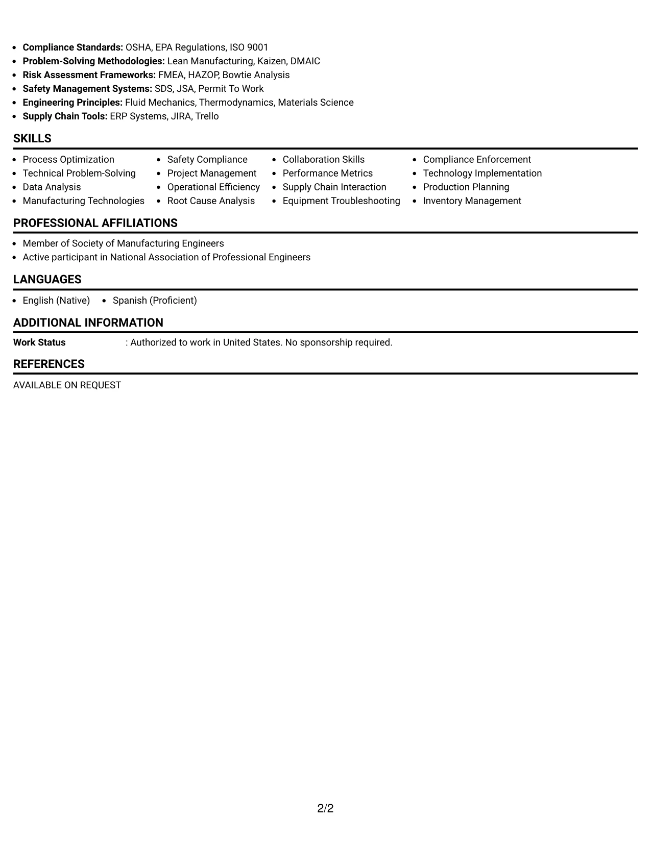Resume Example Page 2