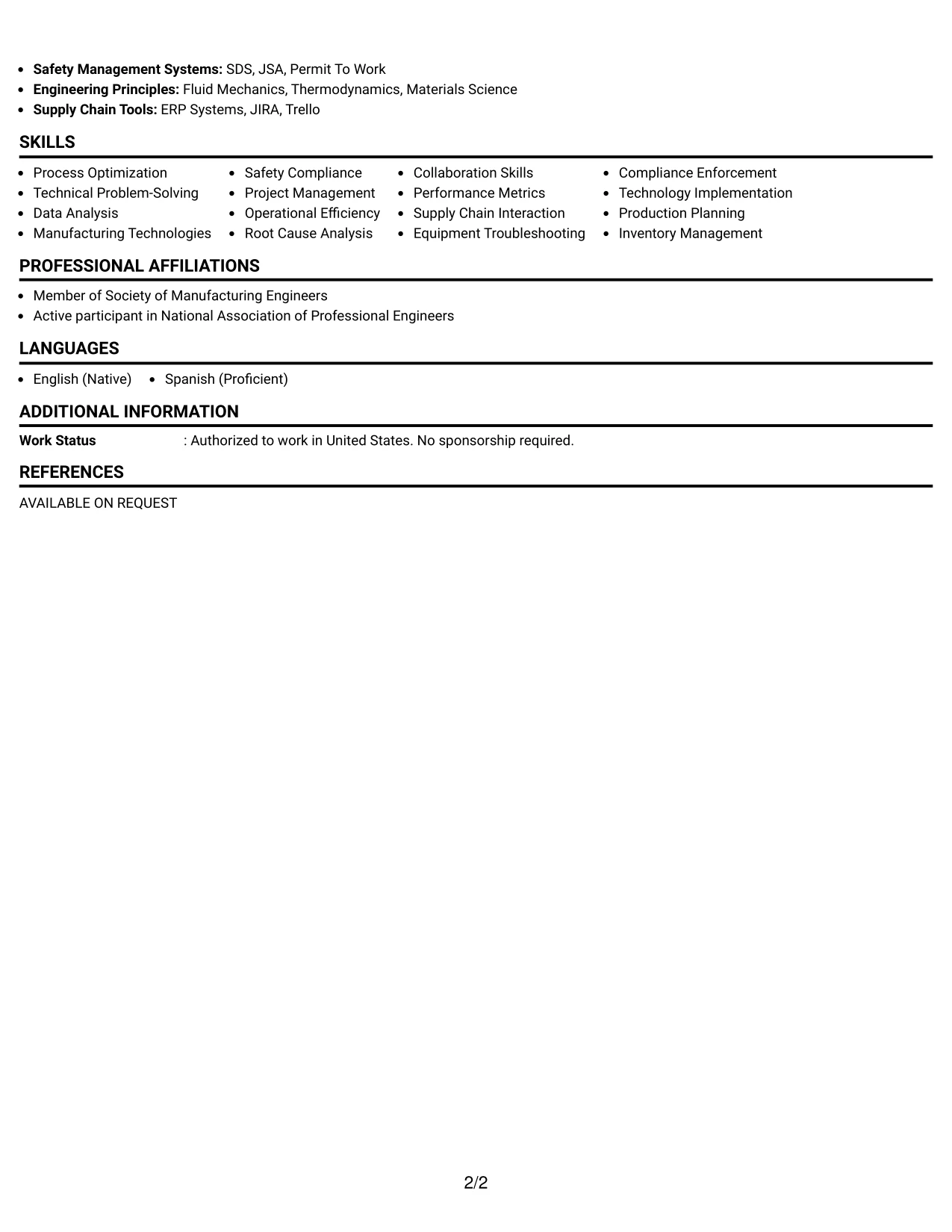 Resume Example Page 2