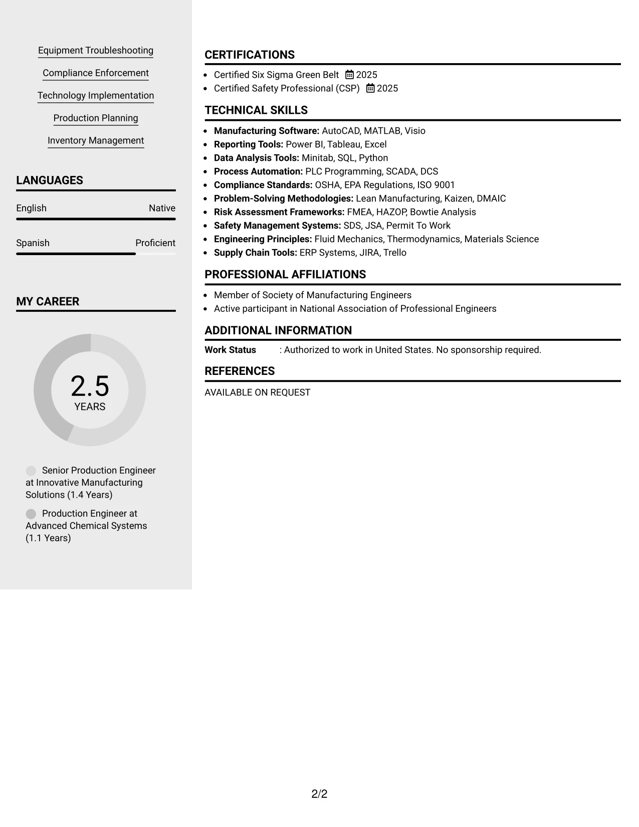 Resume Example Page 2