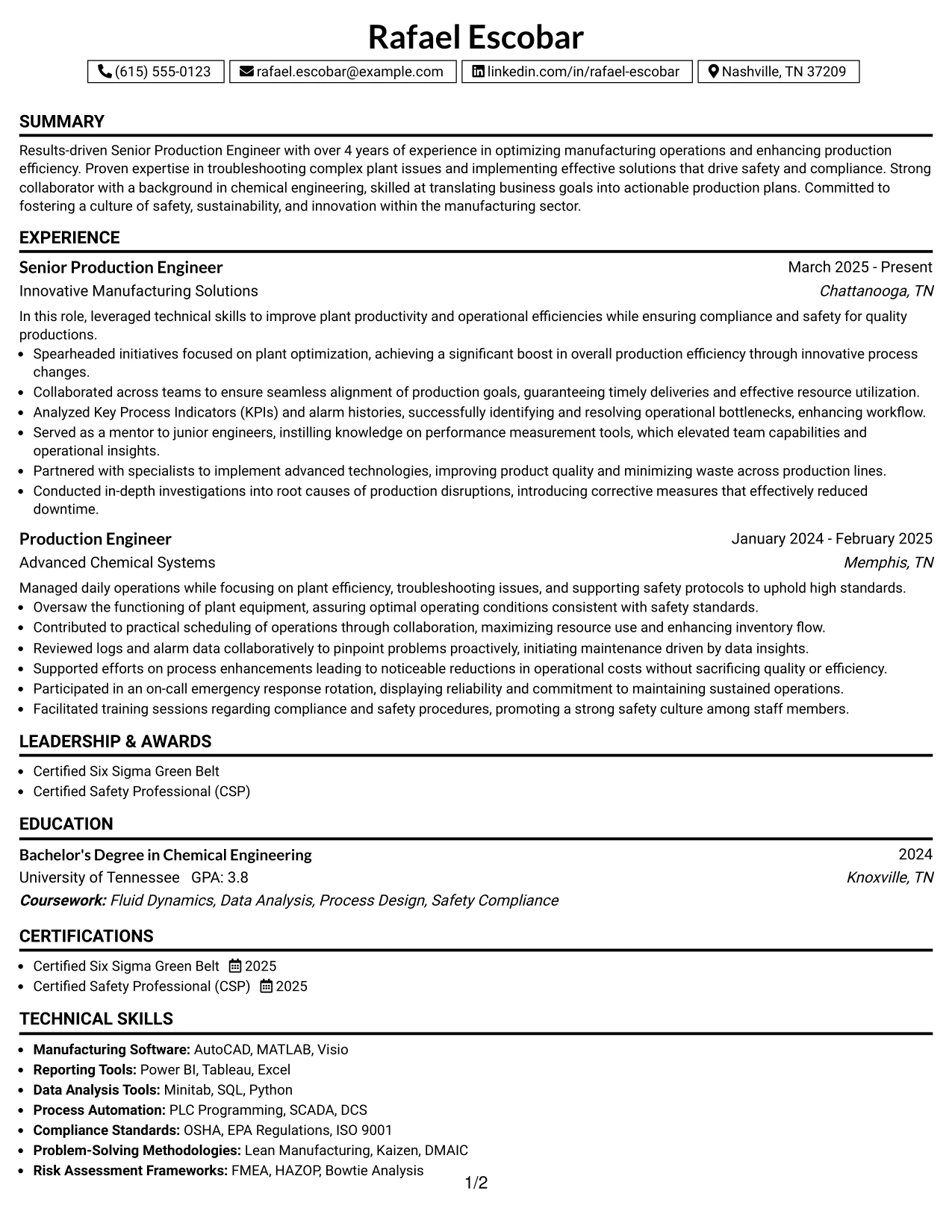 Resume Example Page 1