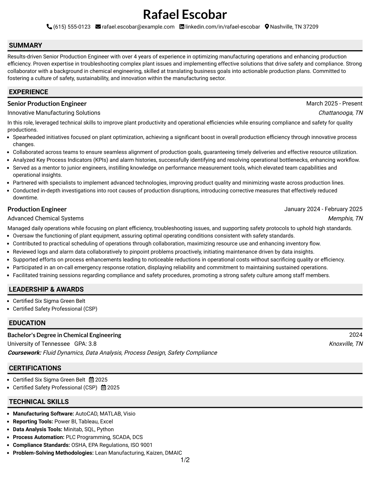 Resume Example Page 1