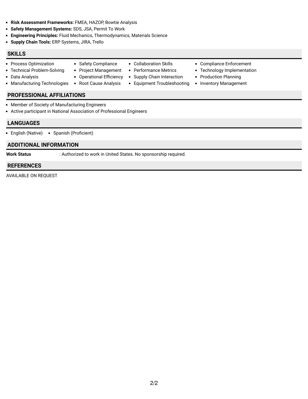 Resume Example Page 2