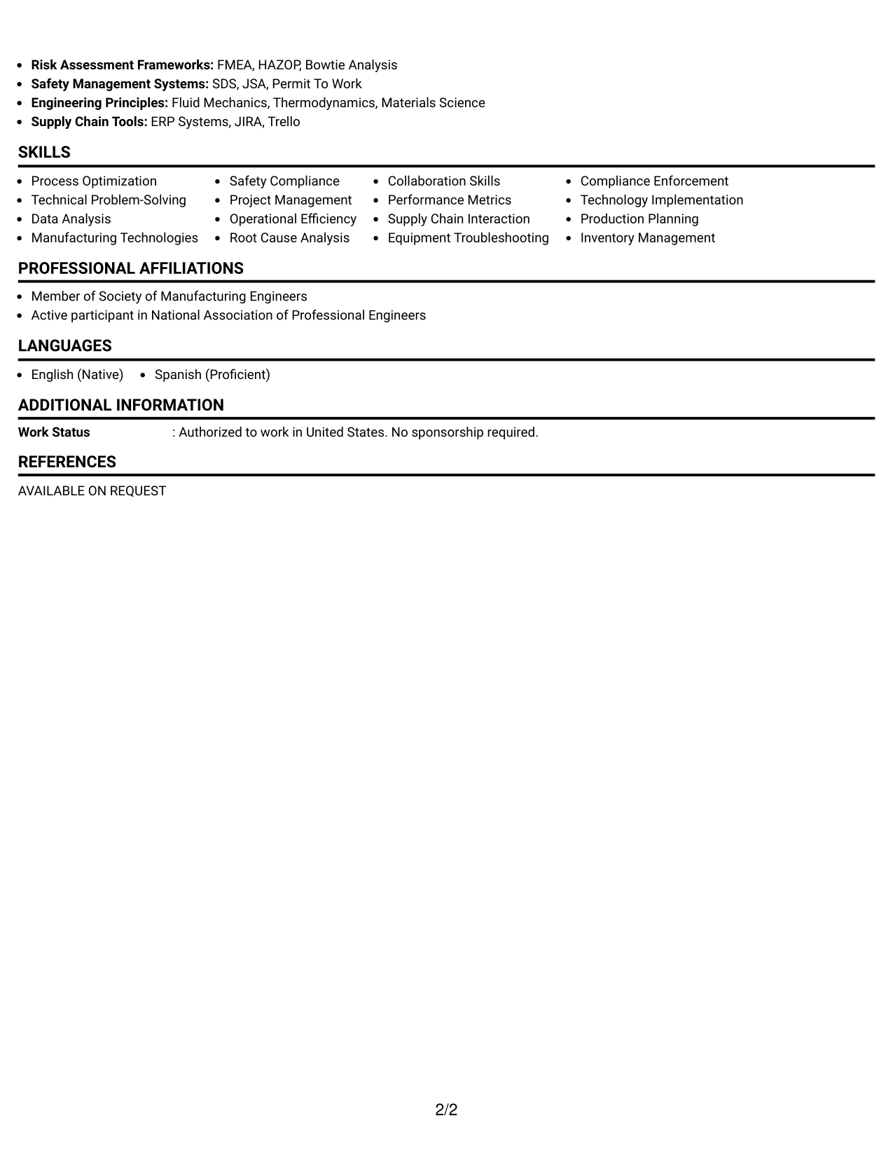 Resume Example Page 2