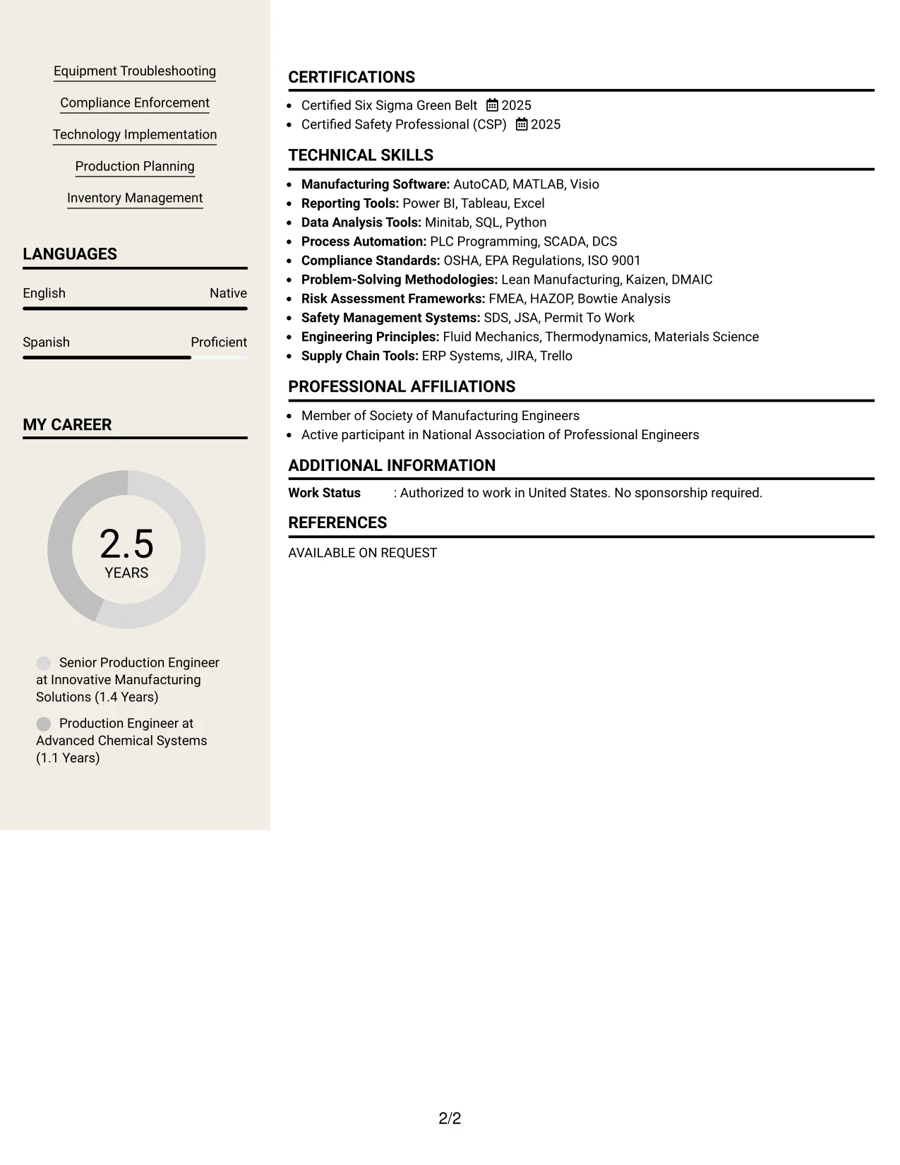 Resume Example Page 2