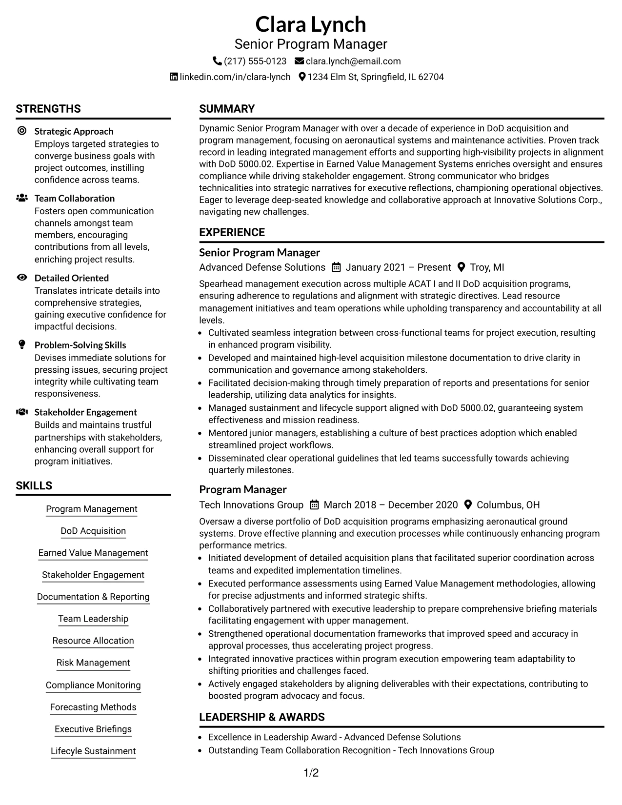 Resume Example Page 1