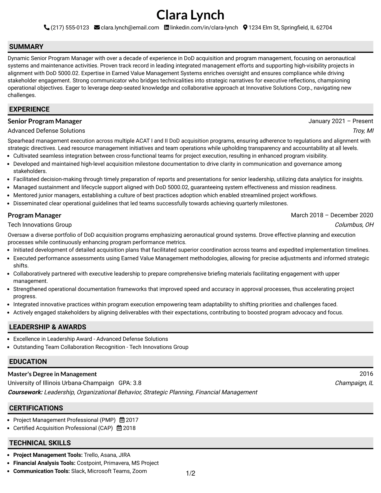 Resume Example Page 1