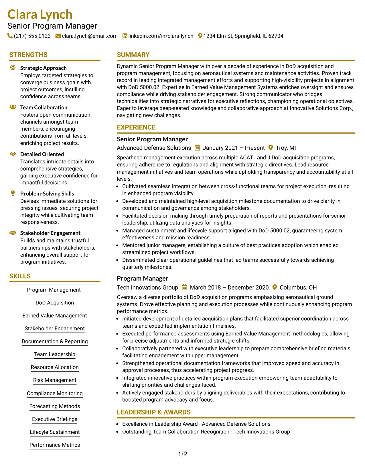 Resume Example Page 1