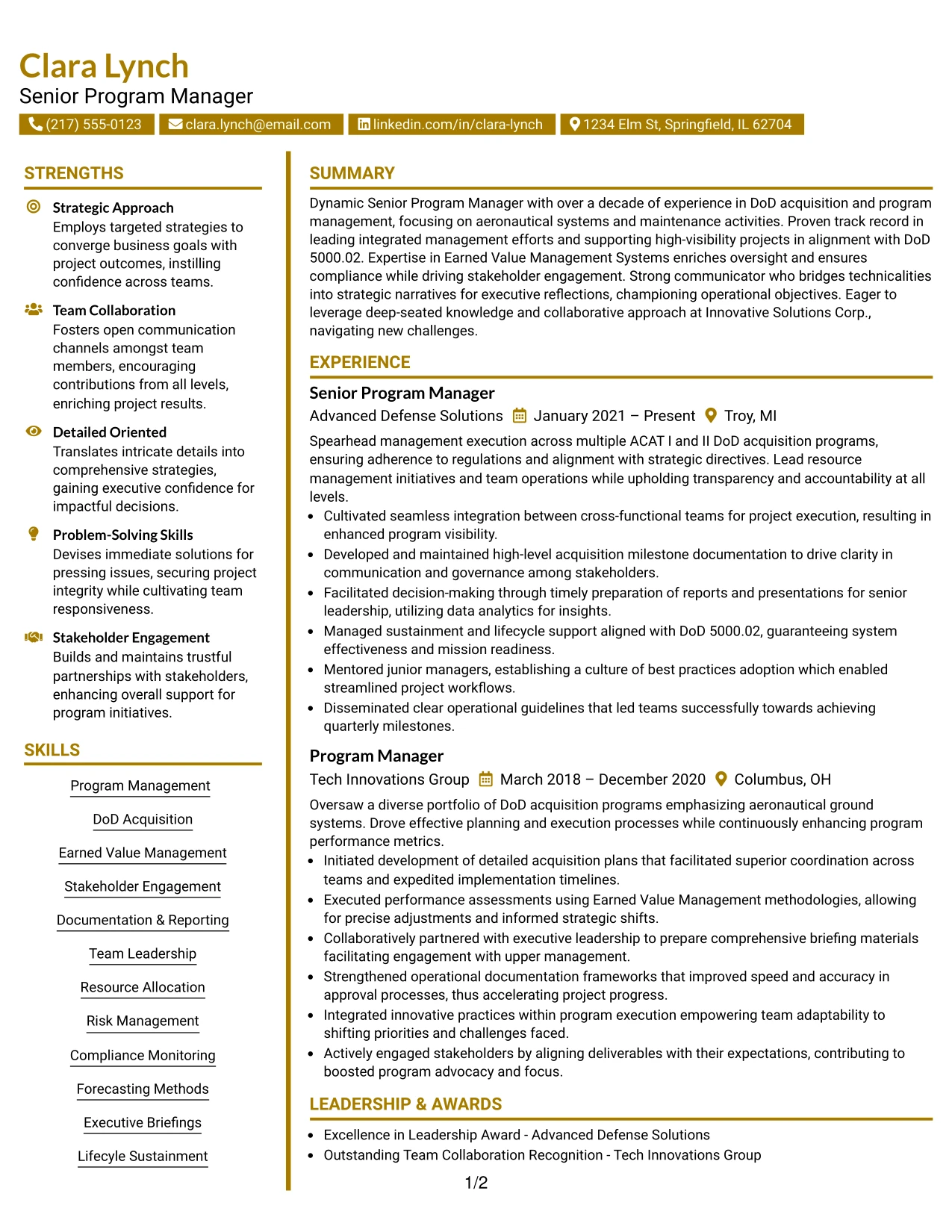 Resume Example Page 1