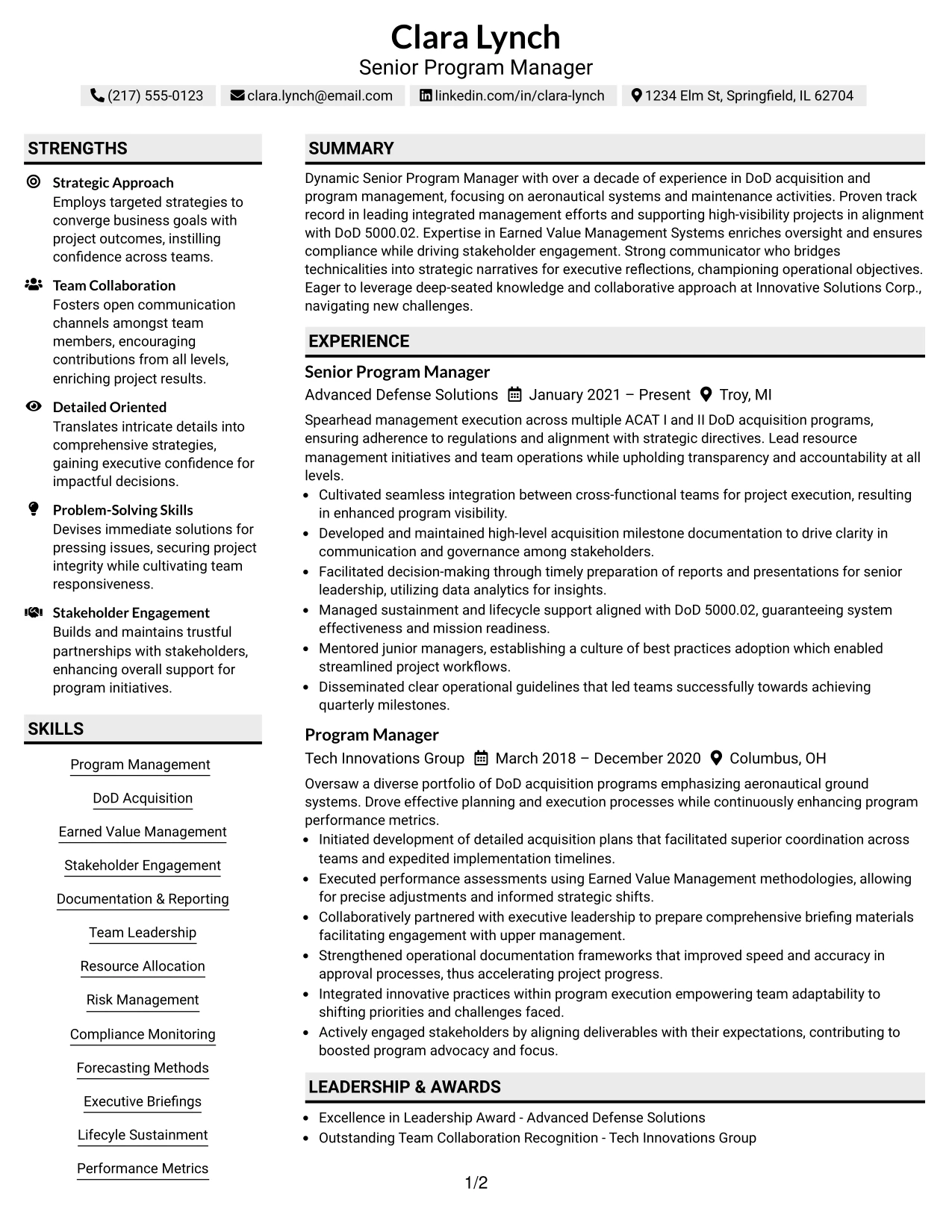 Resume Example Page 1