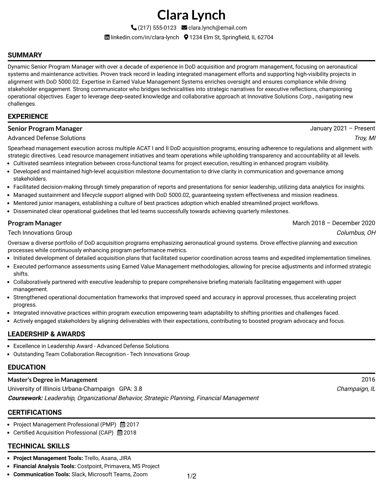 Resume Example Page 1
