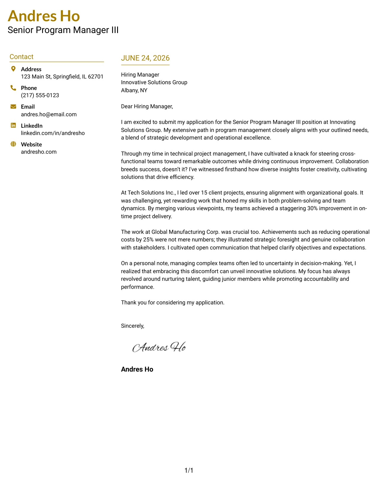 Resume Example Page 1