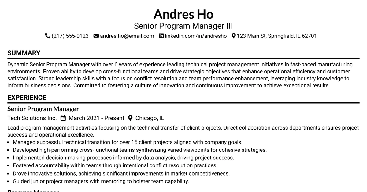 33 Senior Program Manager III Resume Templates with Example