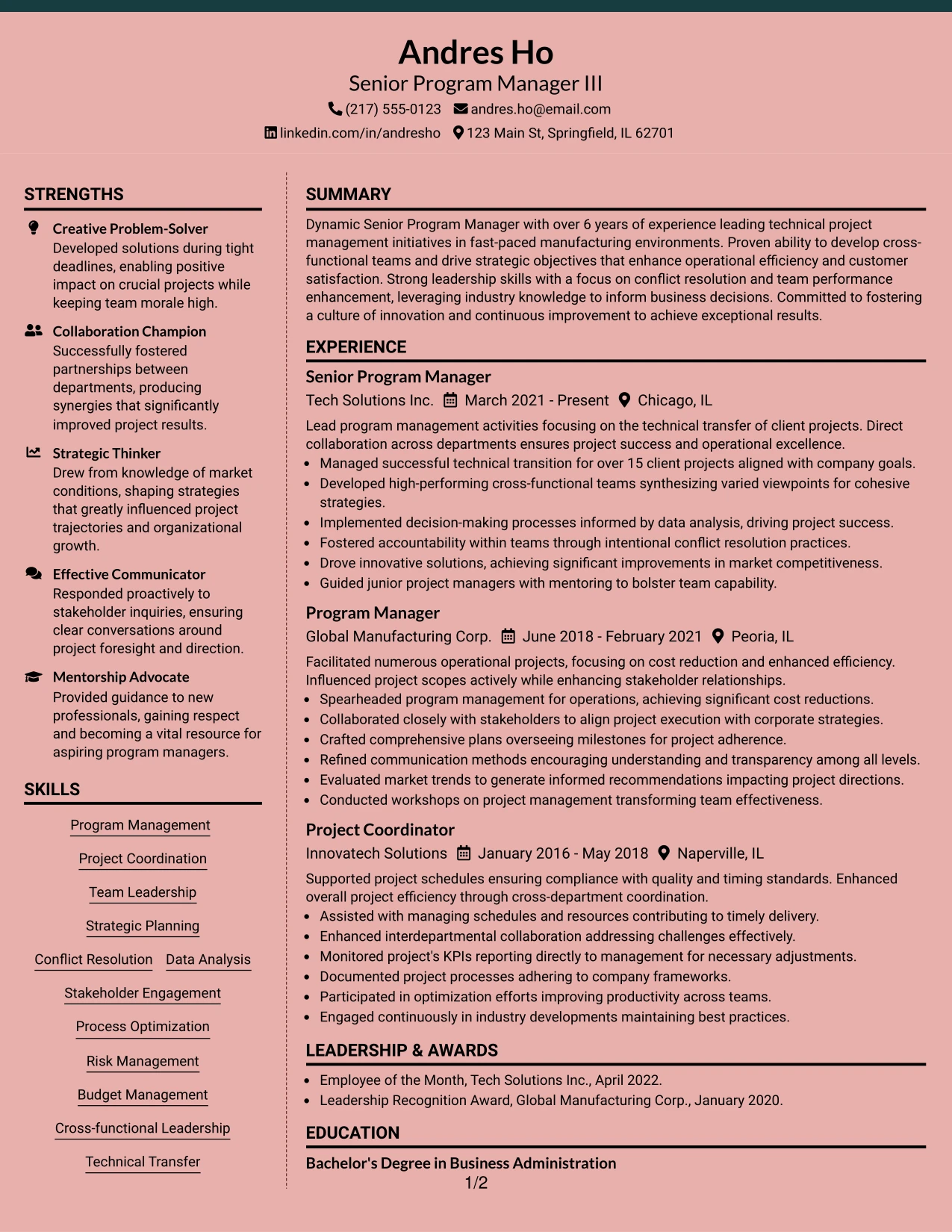 Resume Example Page 1