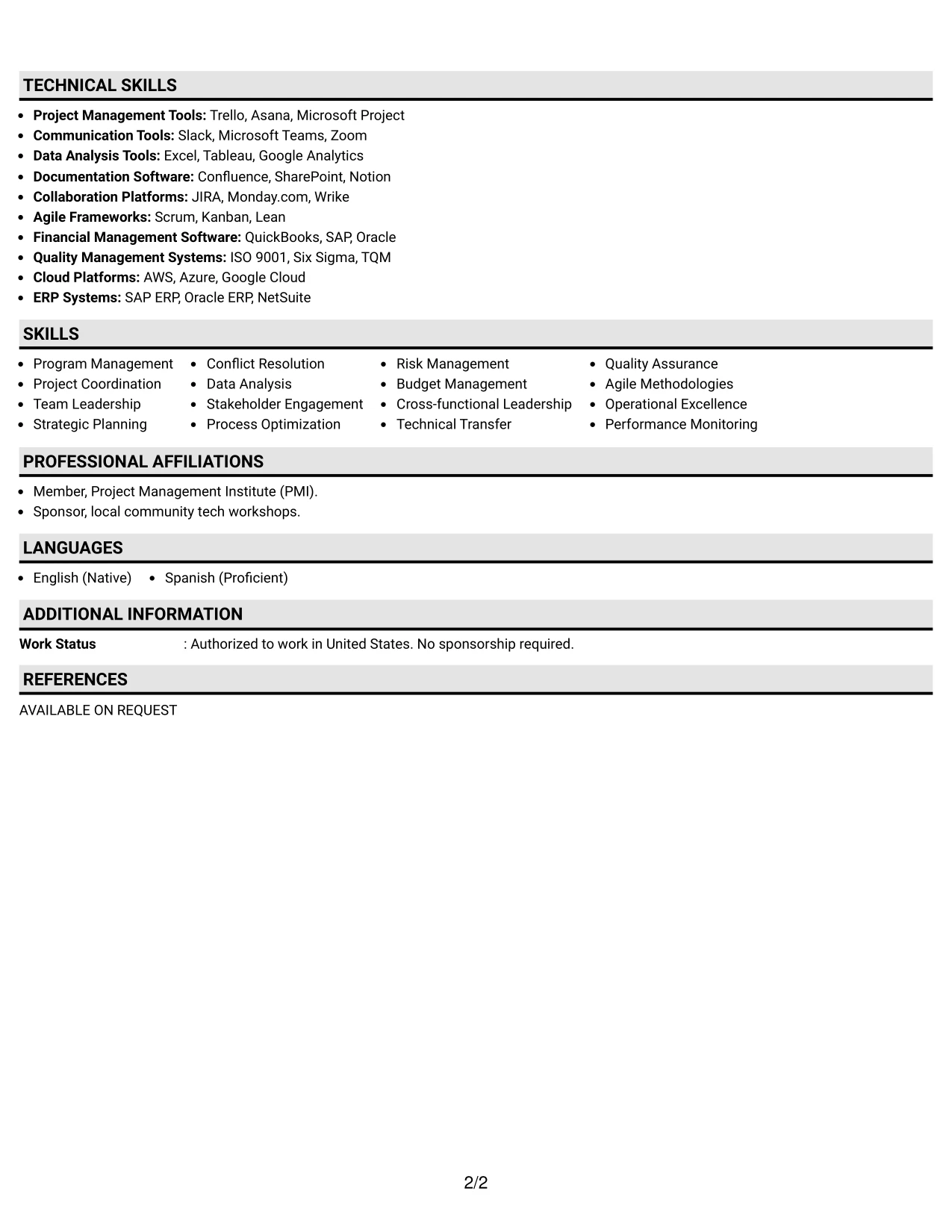 Resume Example Page 2