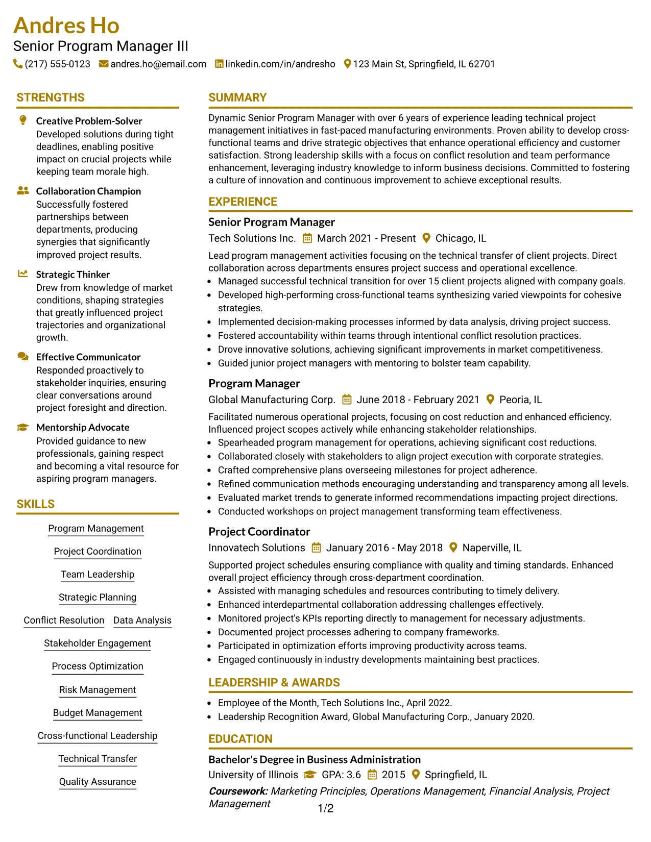 Resume Example Page 1