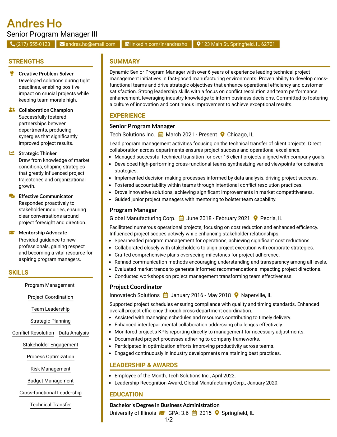 Resume Example Page 1