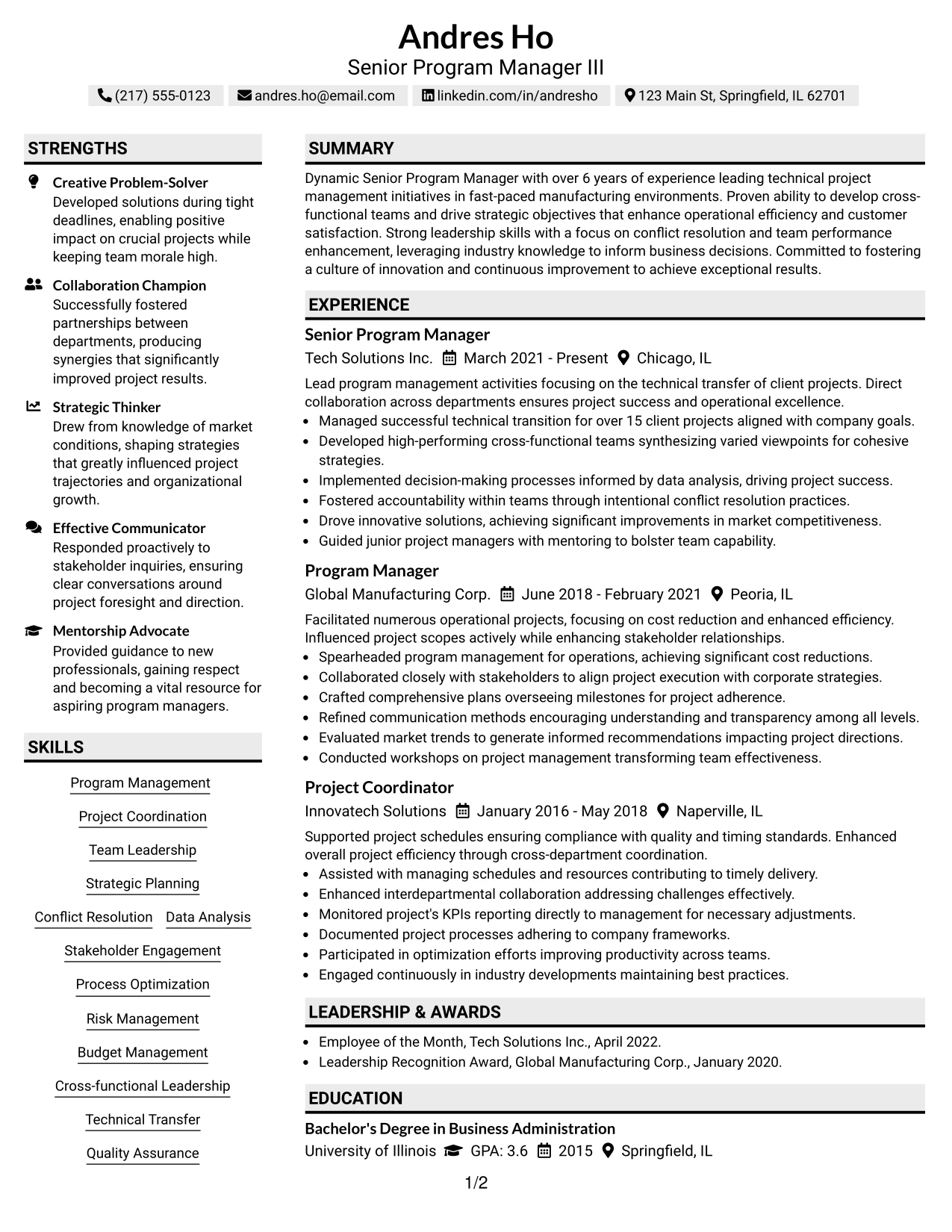 Resume Example Page 1