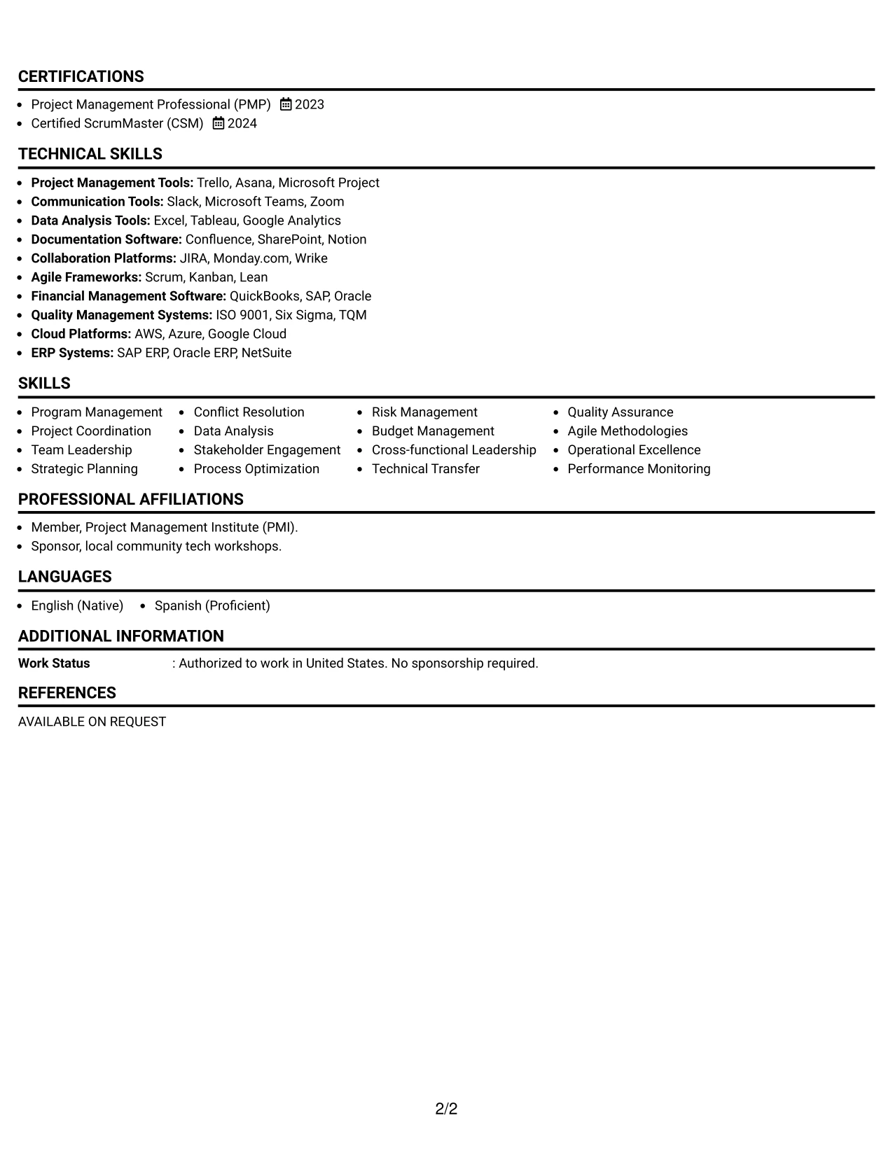 Resume Example Page 2
