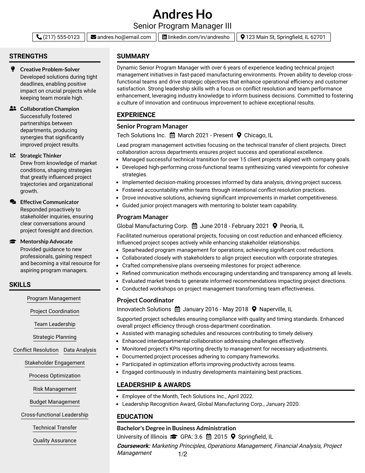 Resume Example Page 1