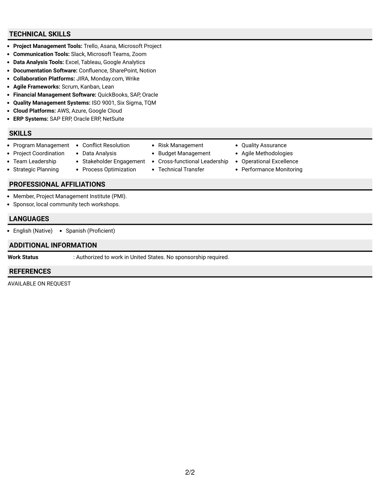 Resume Example Page 2