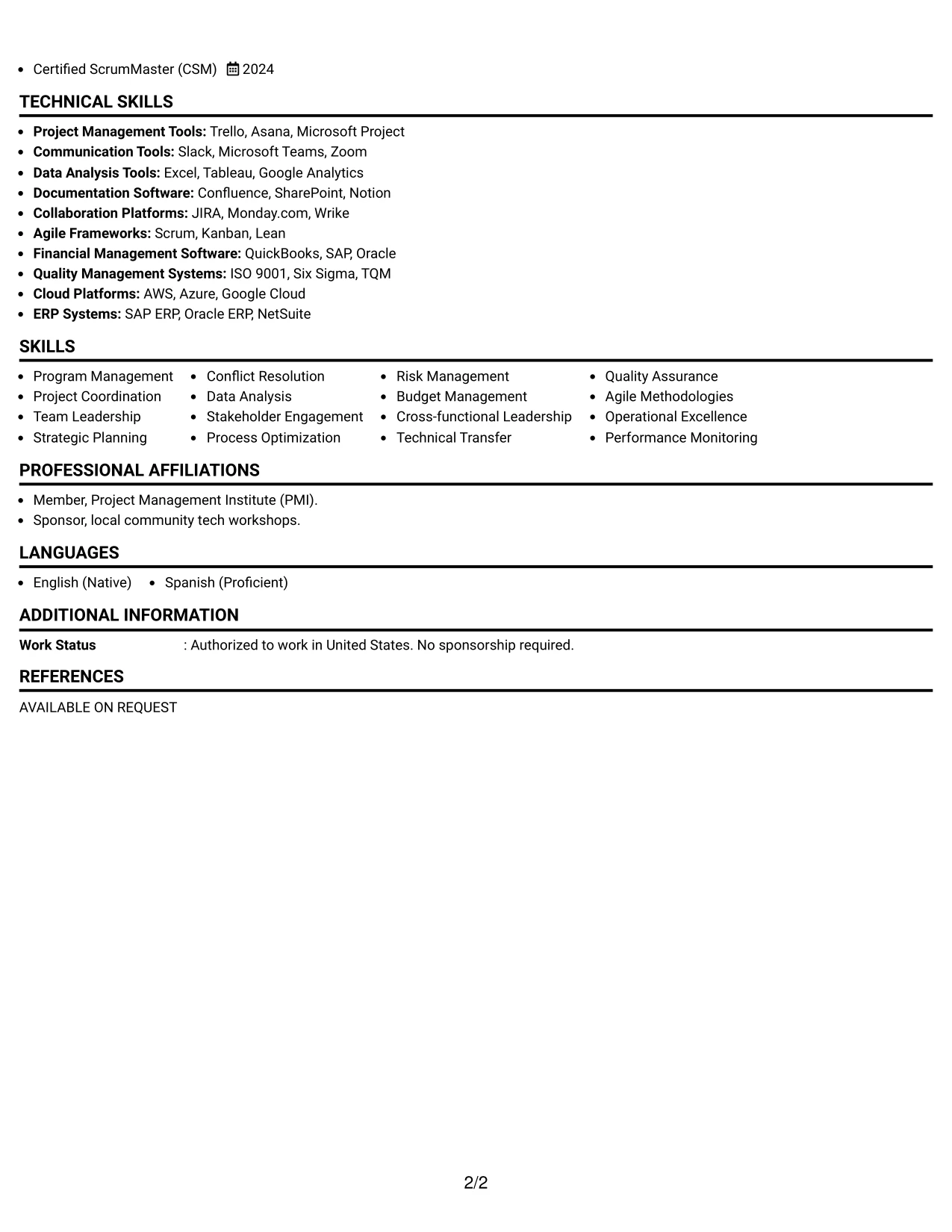 Resume Example Page 2