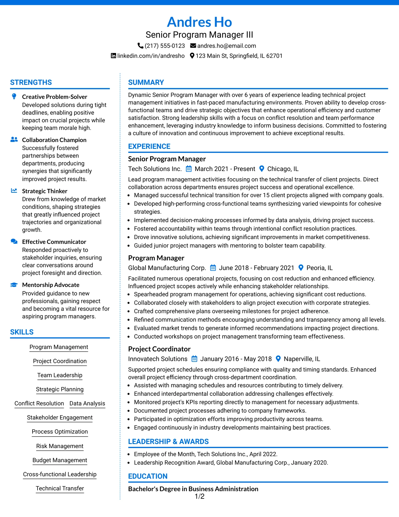 Resume Example Page 1