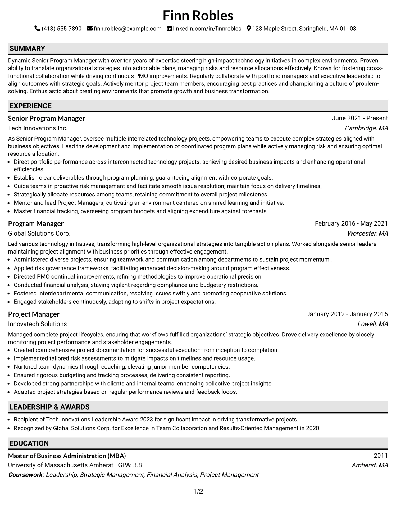 Resume Example Page 1