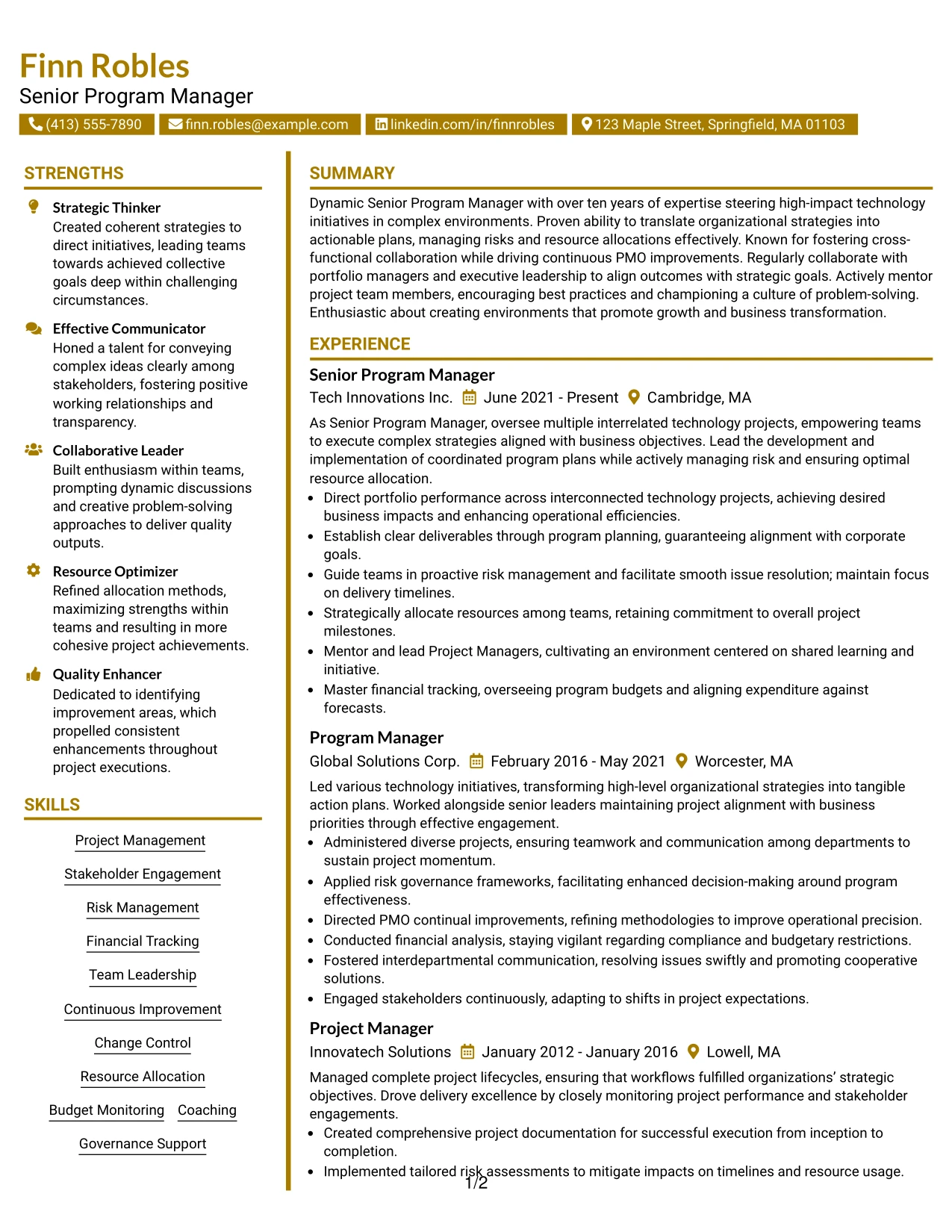 Resume Example Page 1