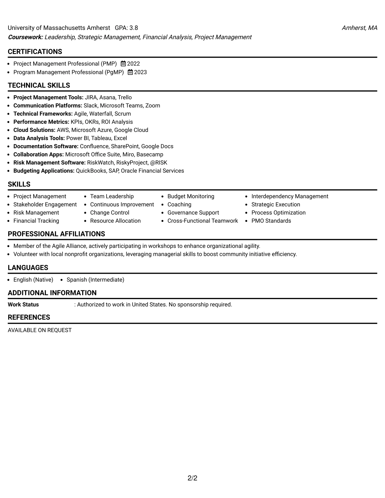 Resume Example Page 2