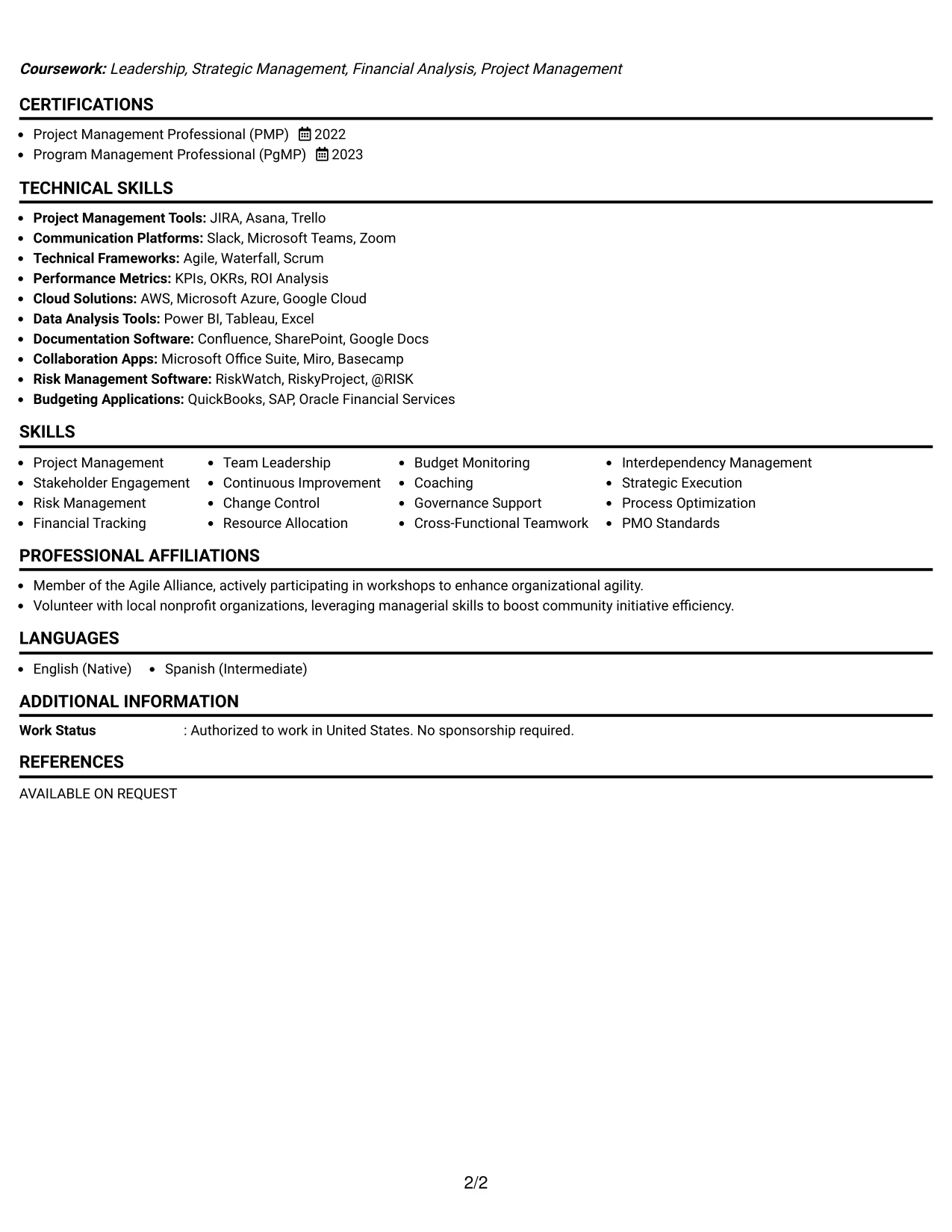 Resume Example Page 2