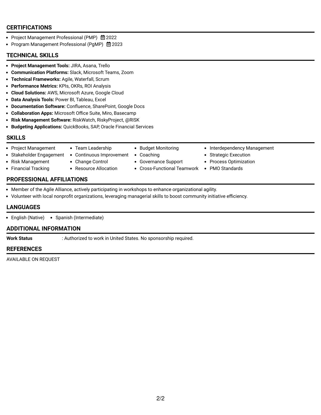 Resume Example Page 2