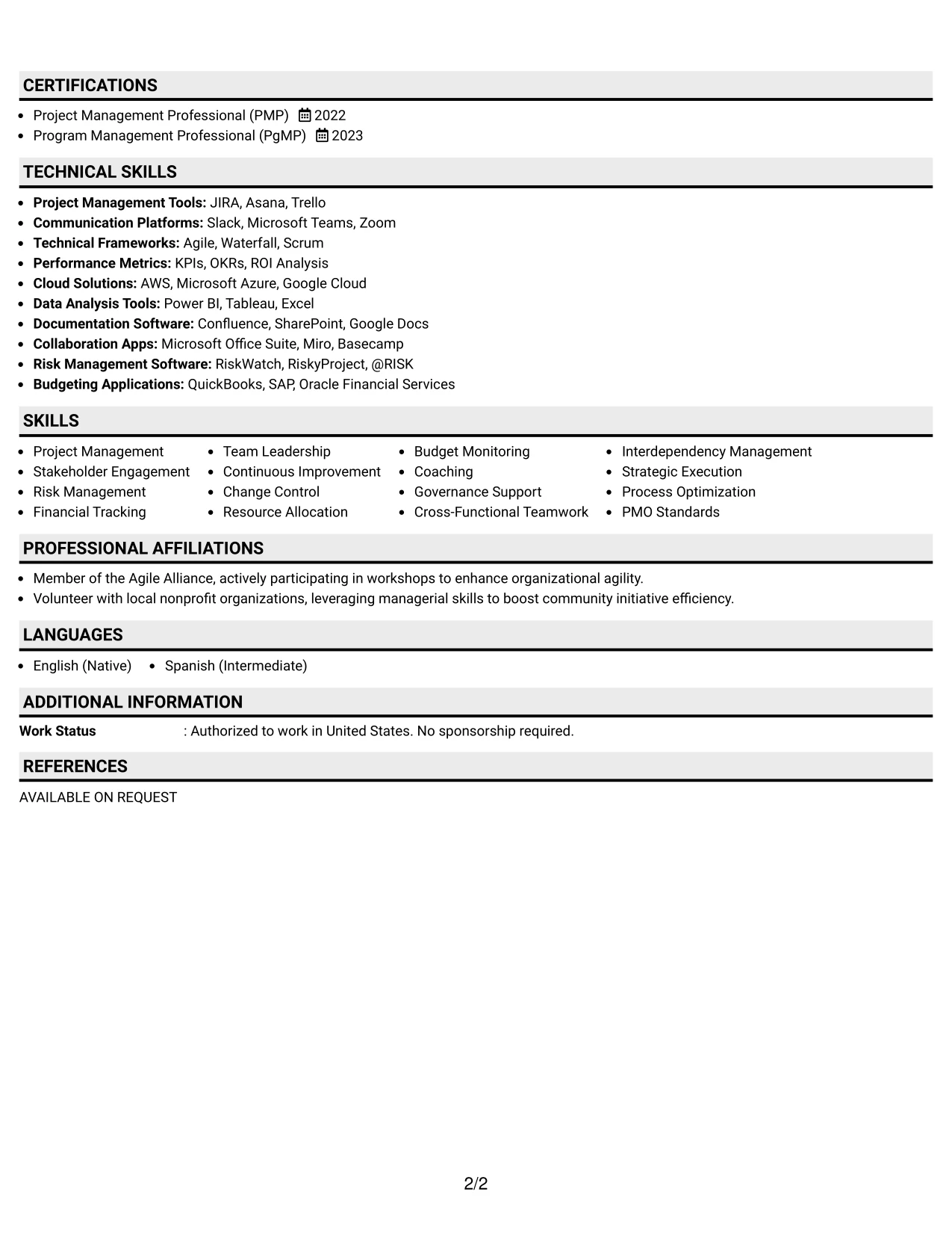 Resume Example Page 2
