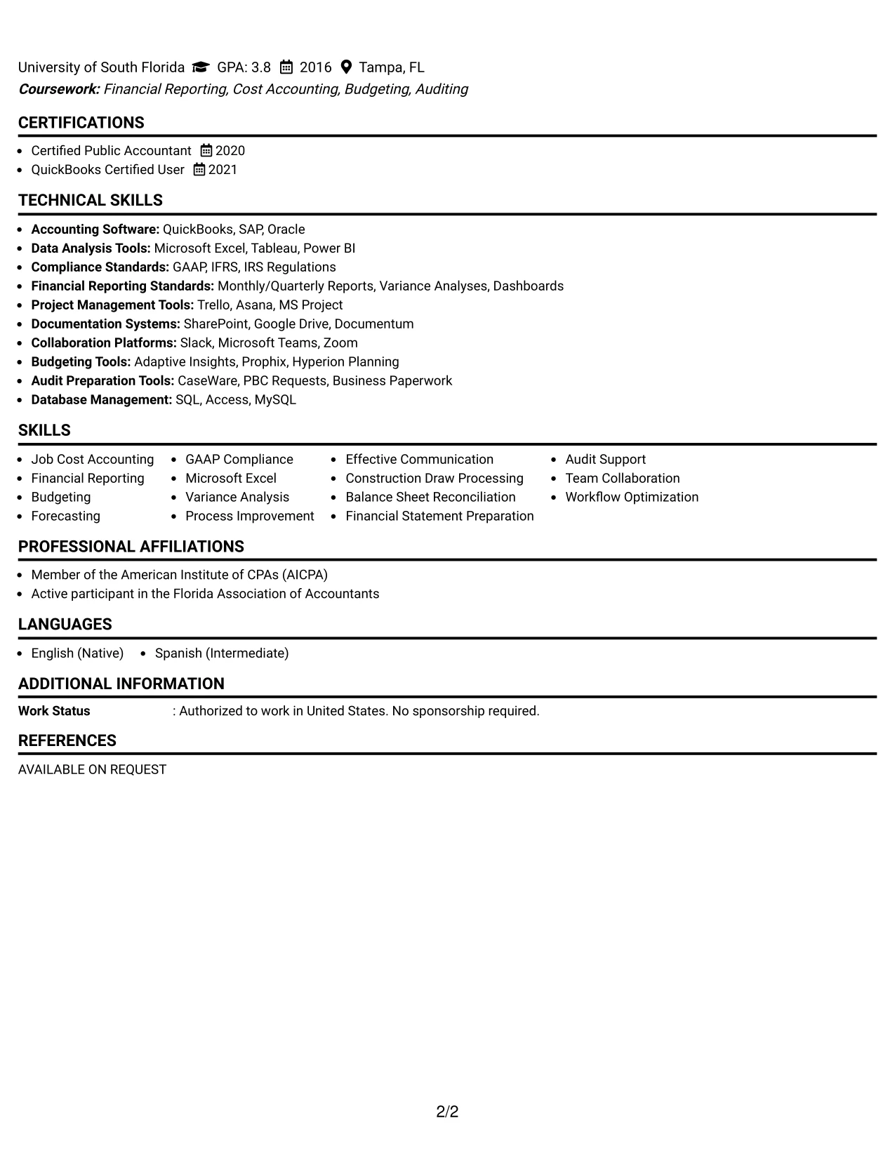 Resume Example Page 2