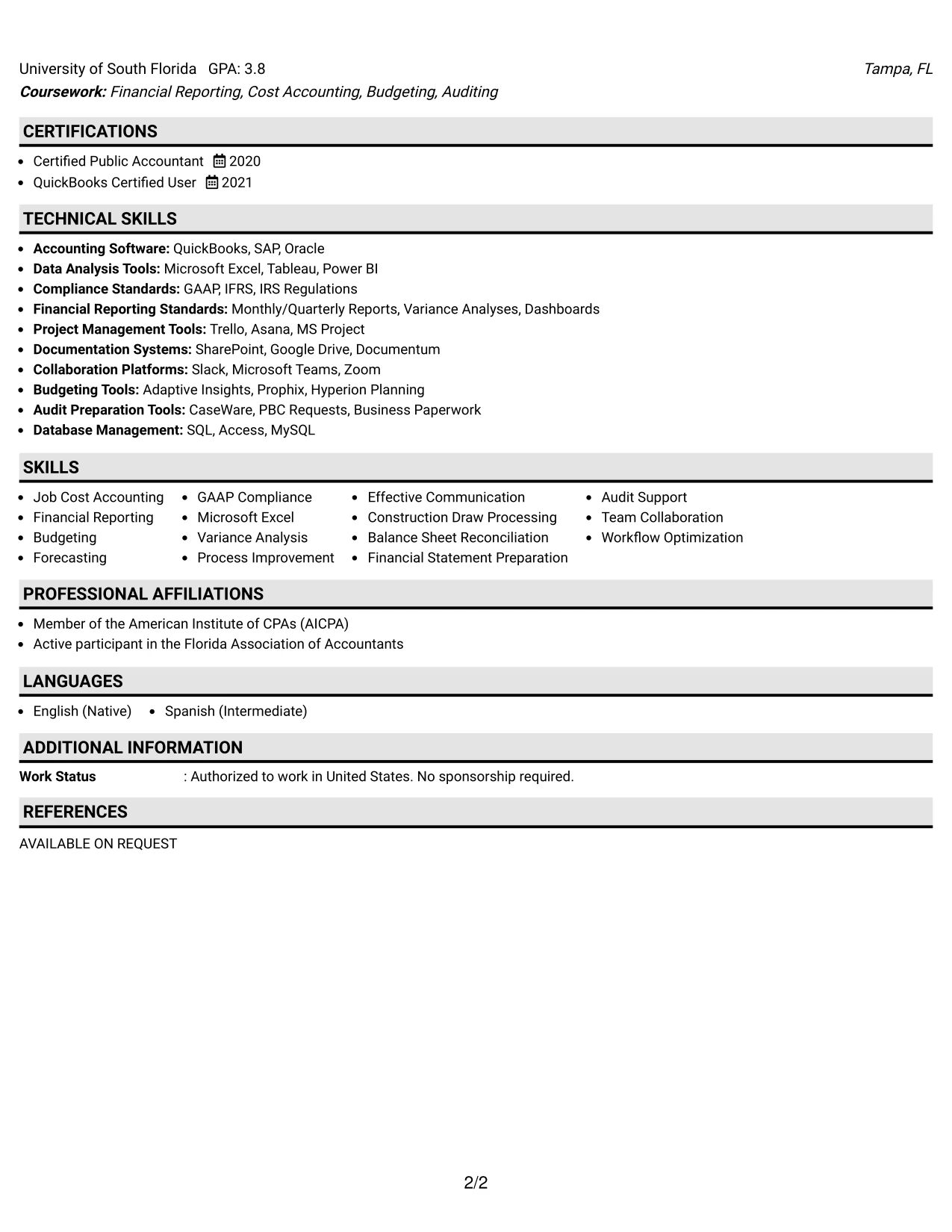 Resume Example Page 2