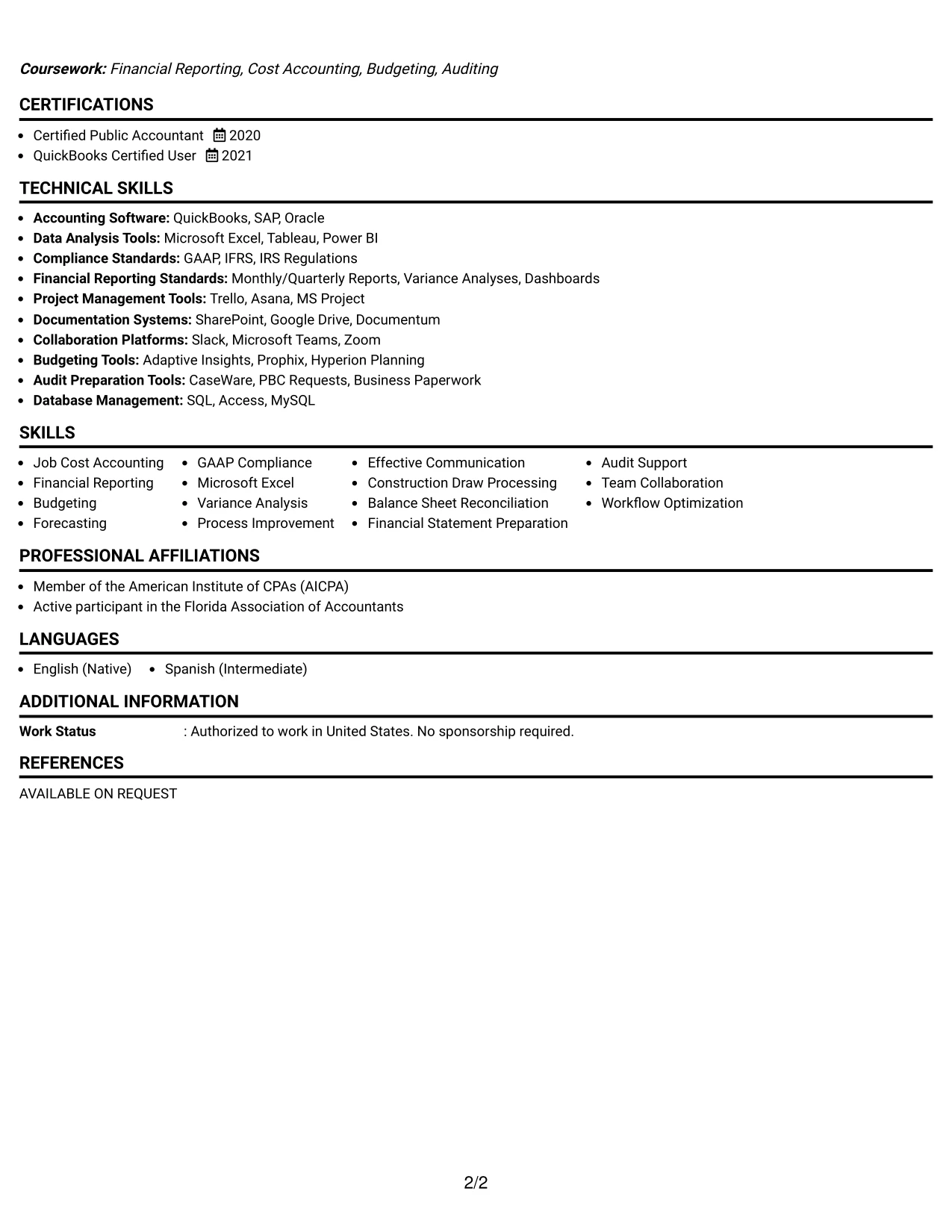 Resume Example Page 2