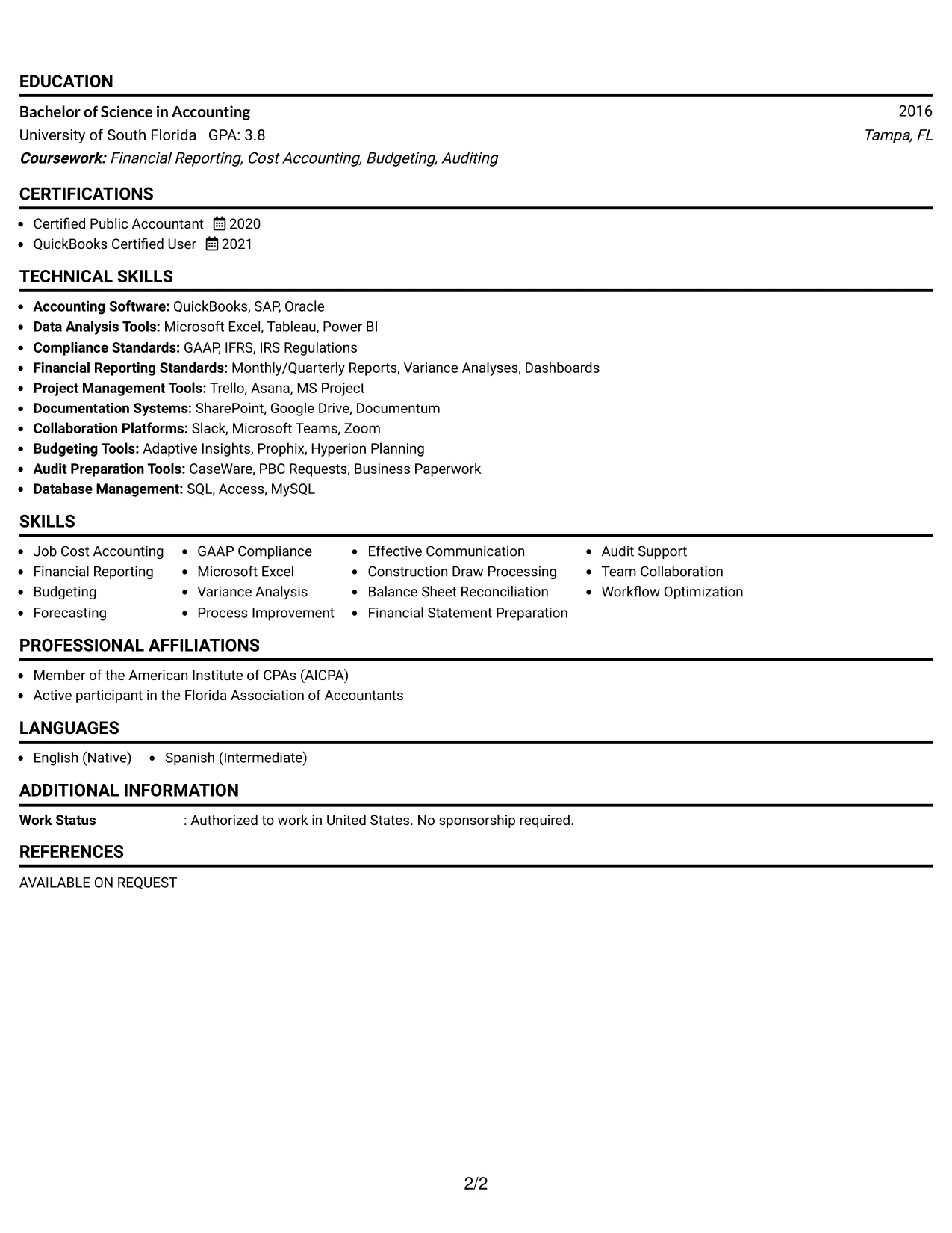 Resume Example Page 2