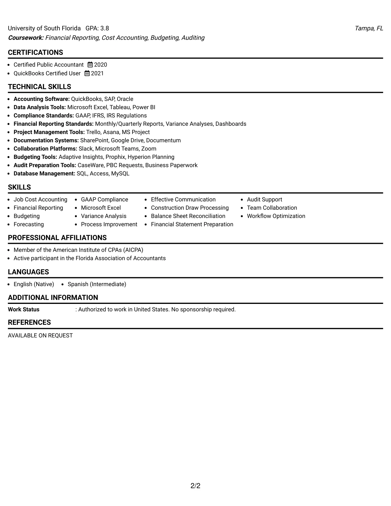 Resume Example Page 2