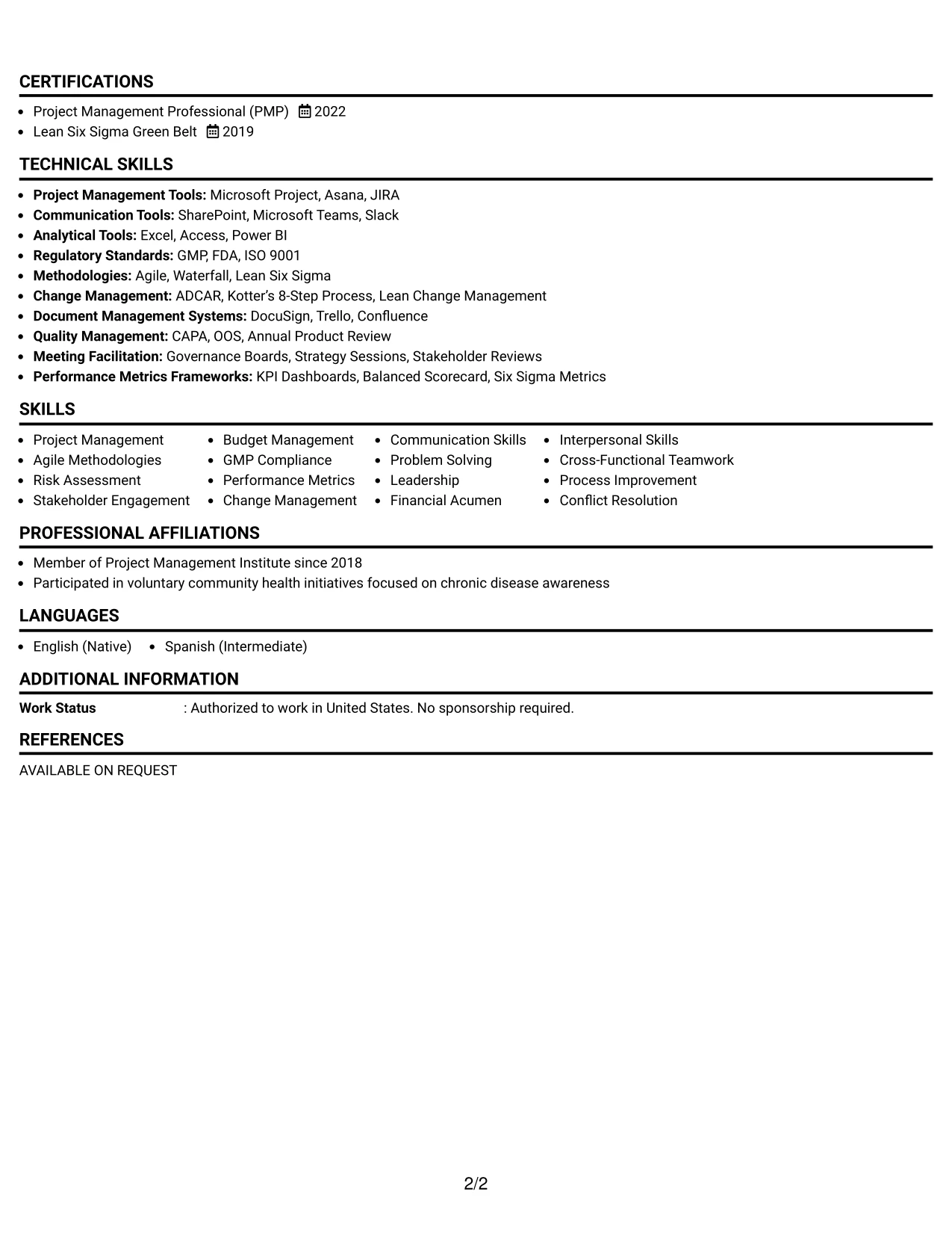 Resume Example Page 2