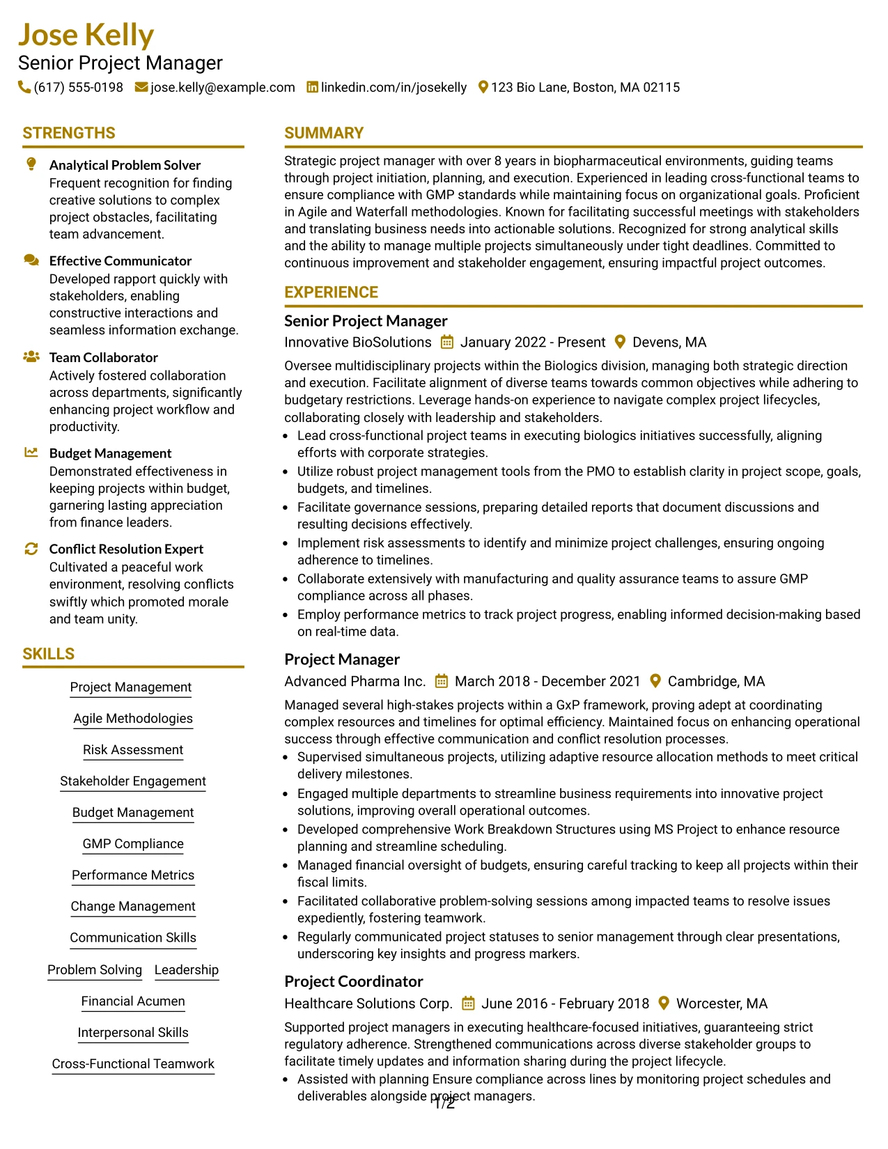 Resume Example Page 1