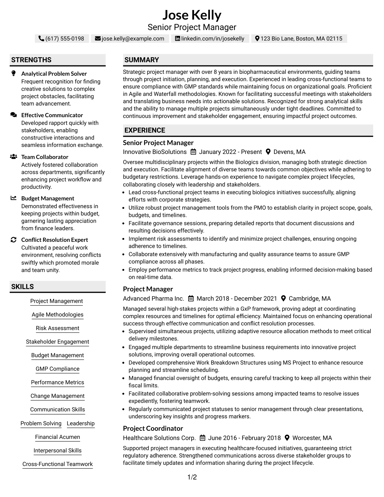 Resume Example Page 1