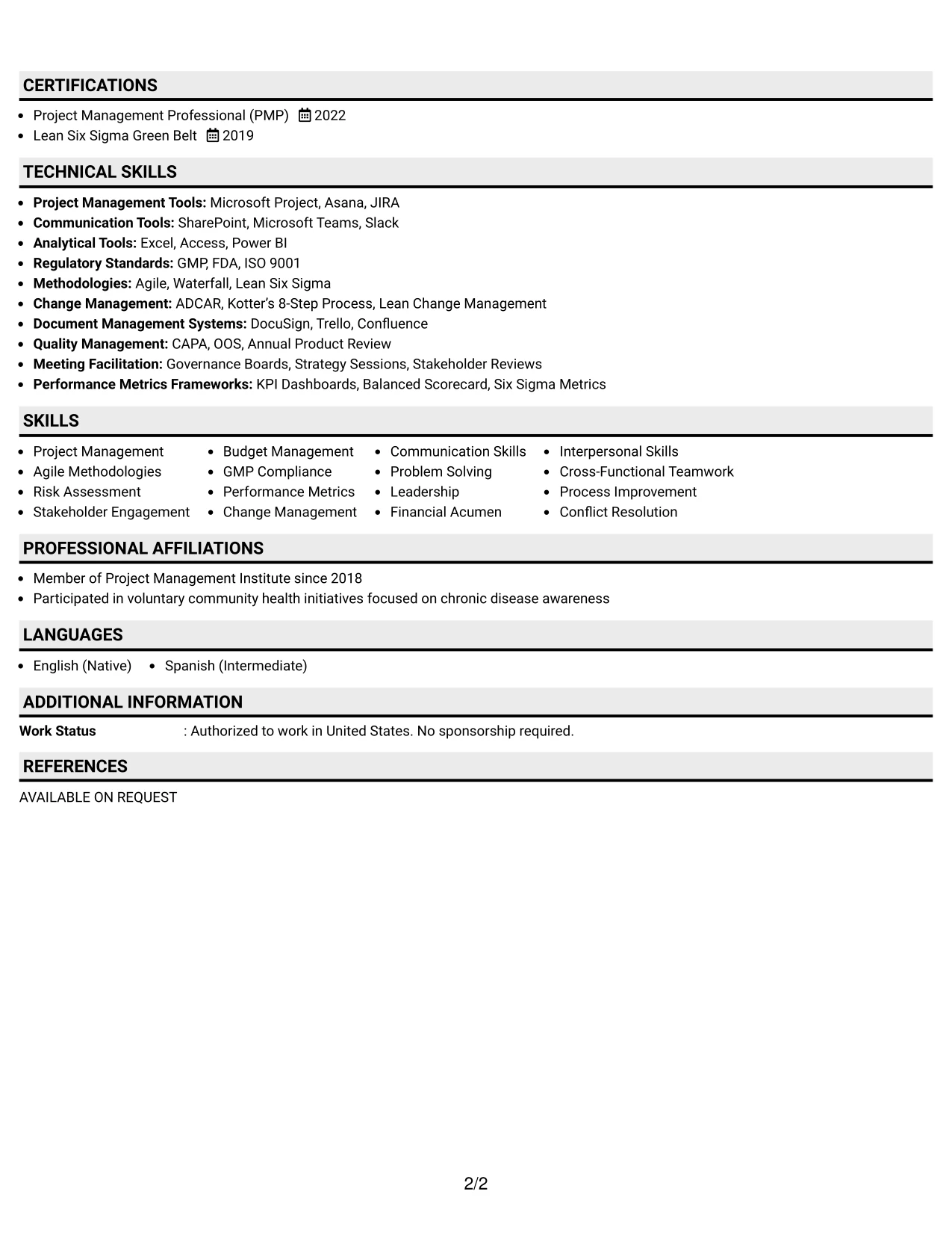 Resume Example Page 2
