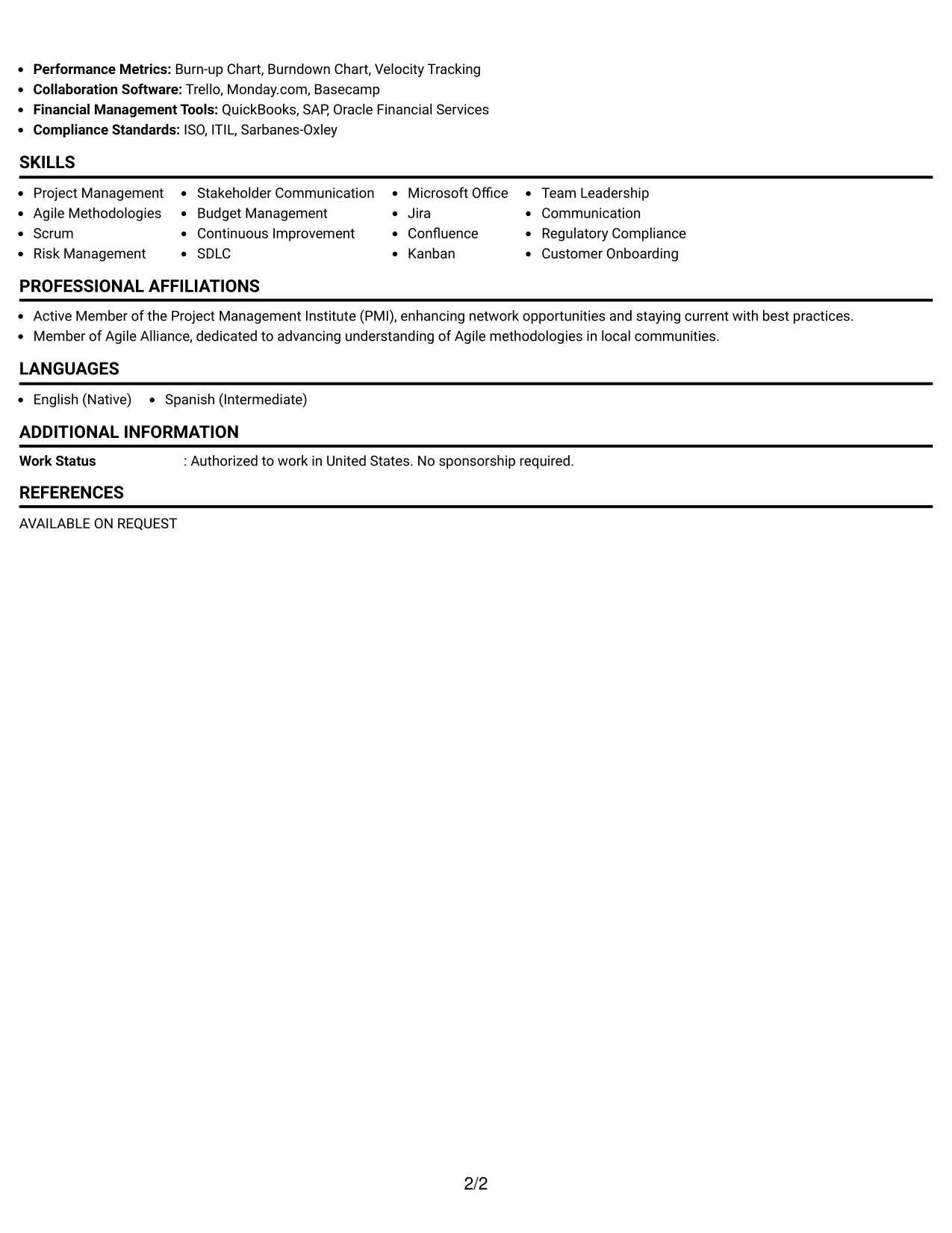 Resume Example Page 2