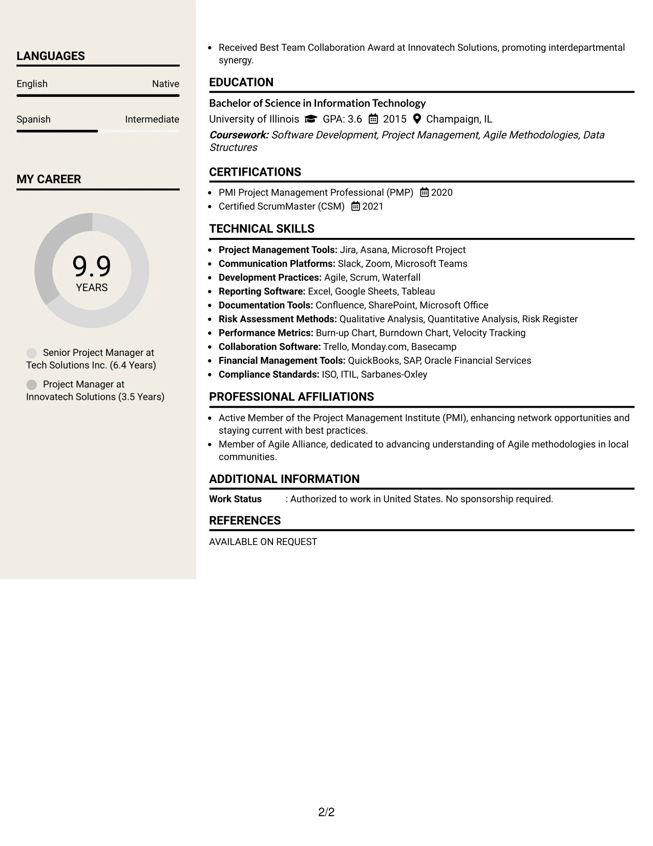Resume Example Page 2