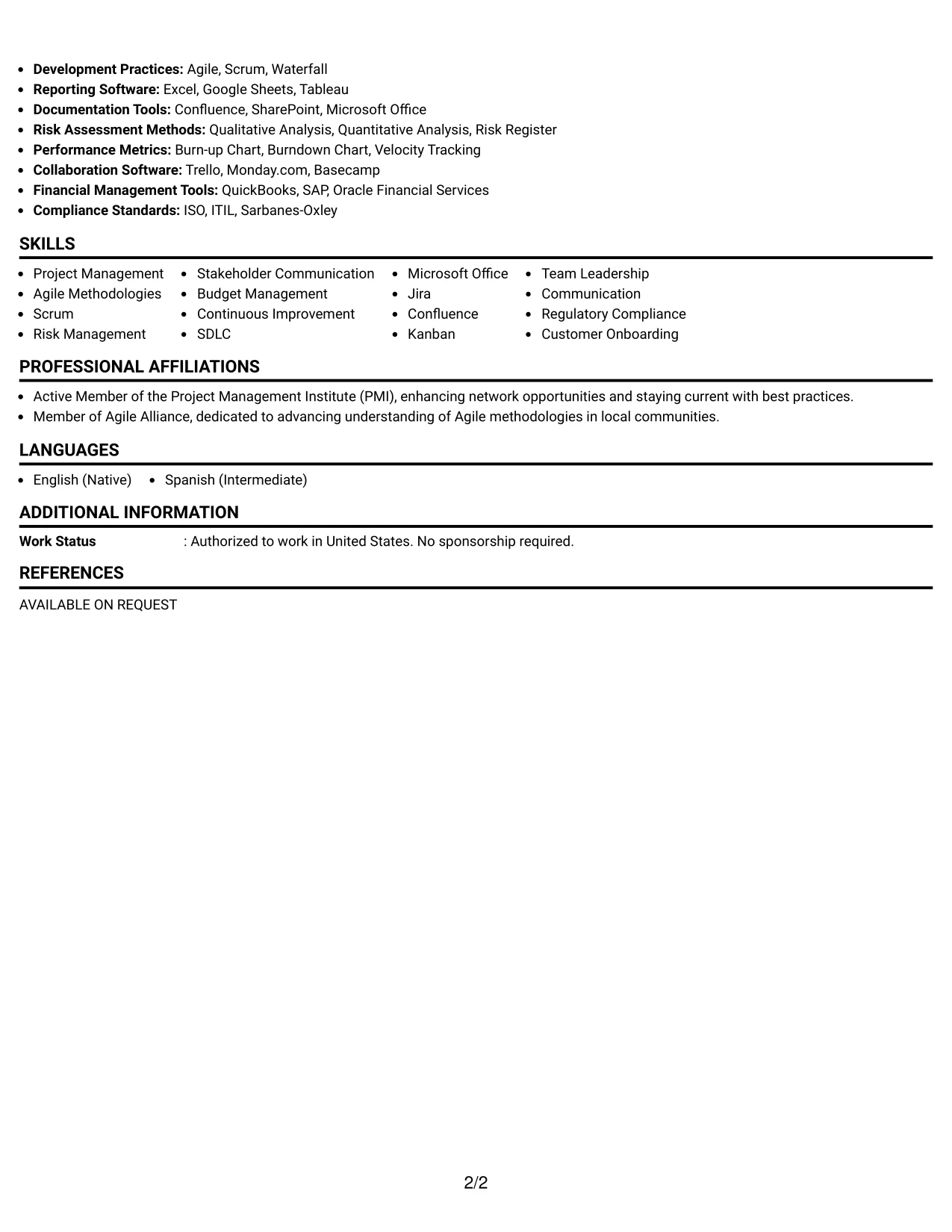 Resume Example Page 2