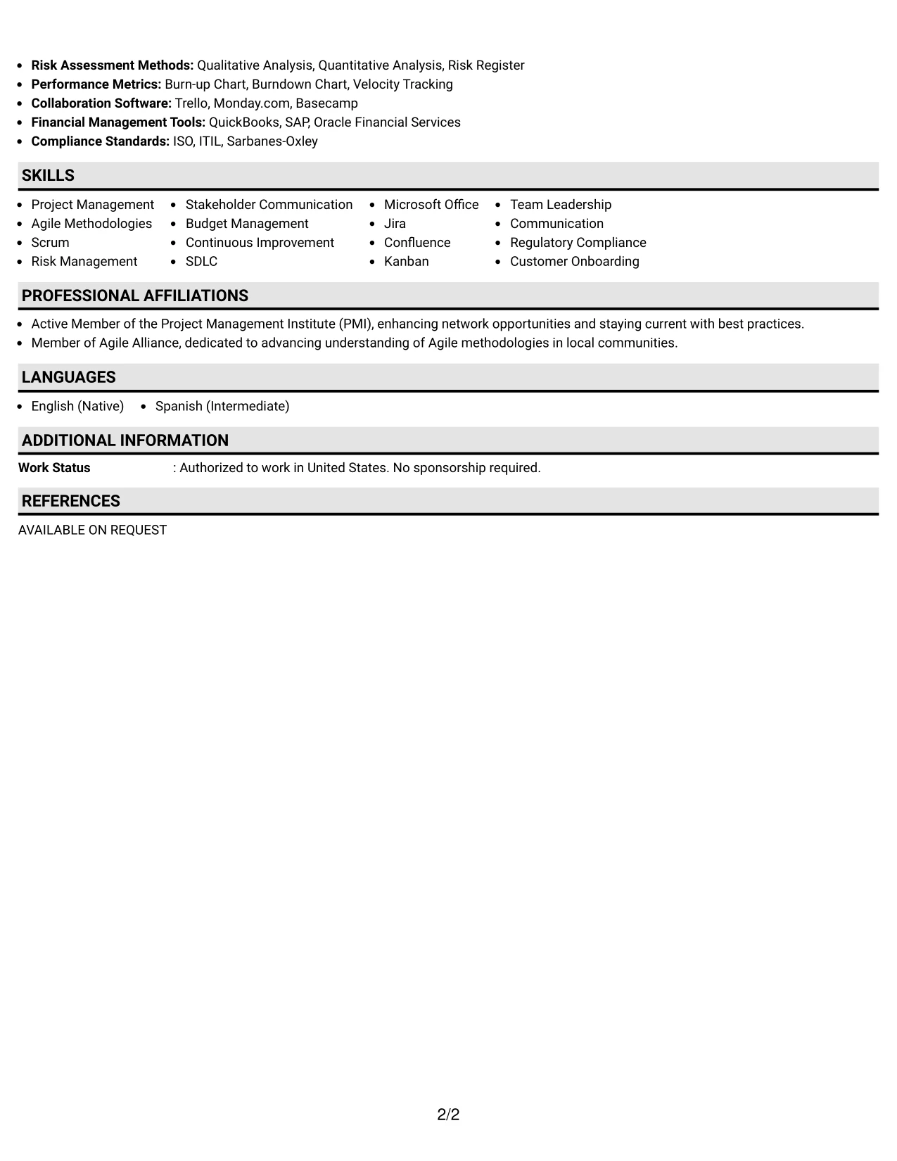 Resume Example Page 2