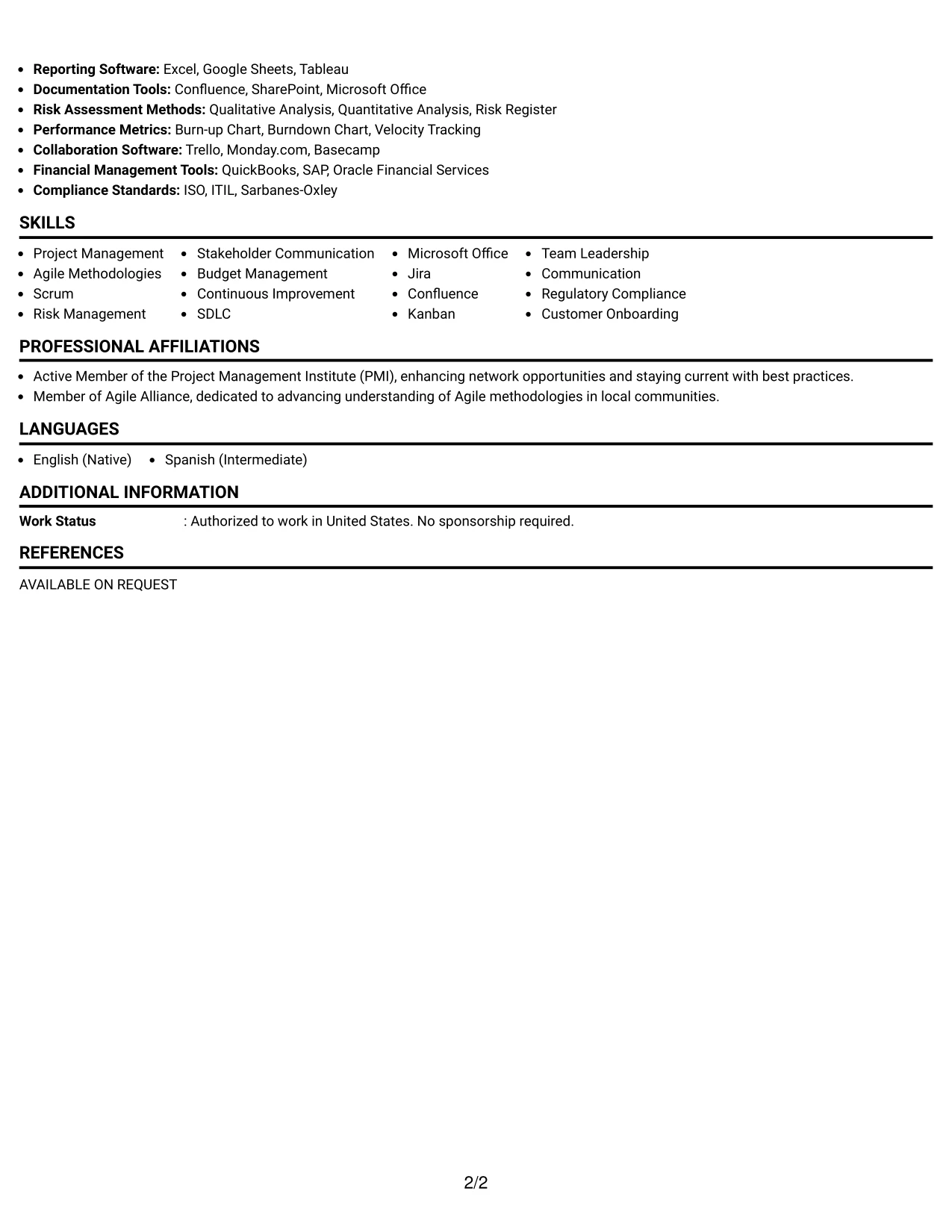 Resume Example Page 2