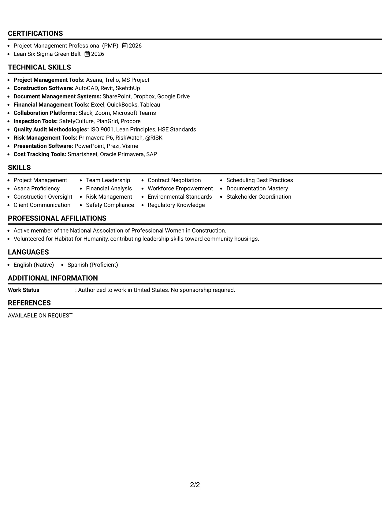 Resume Example Page 2