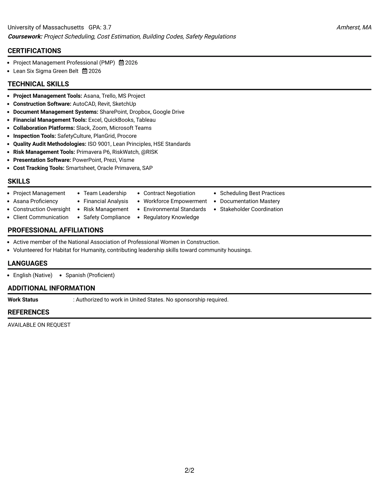 Resume Example Page 2