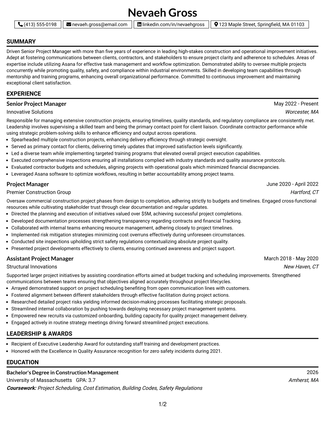 Resume Example Page 1